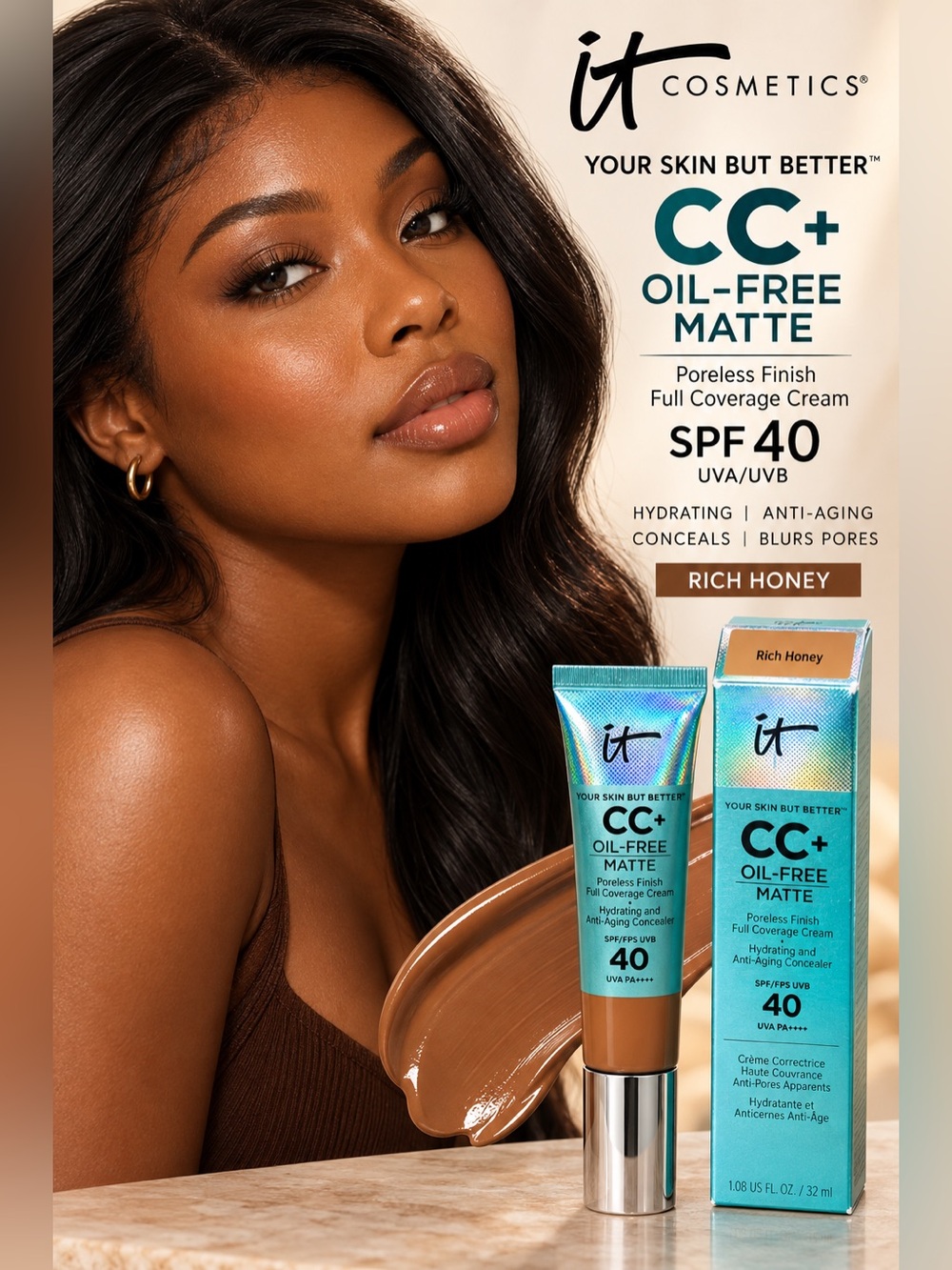 it cosmetics CC+ Oil-Free Matte Full Coverage Cream - Rich Honey (J)
